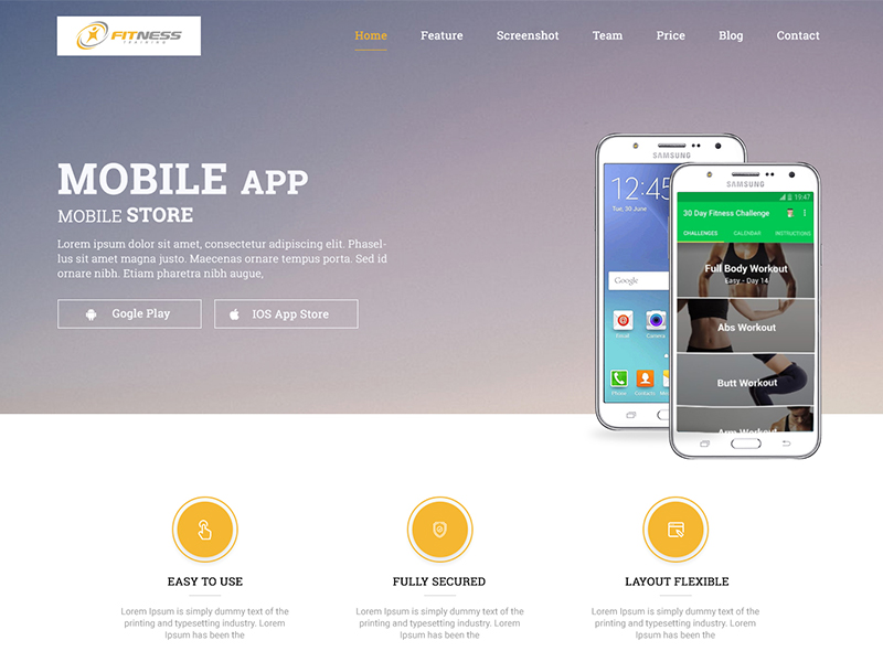 Fitness App Landing Page HTML Template
