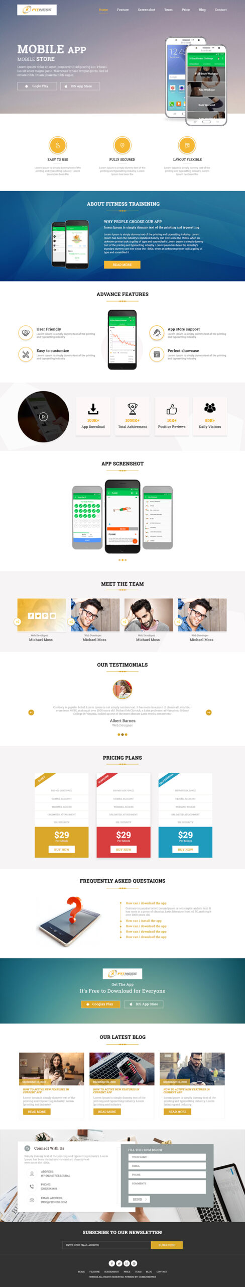 Fitness App Landing Page HTML Template